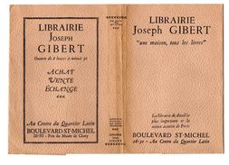 Jaquette De Livre: Librairie Joseph Gibert, Quartier Latin, Paris, Vers 1940 (17-1833) - Autres Accessoires