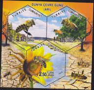 O) 2014 TURKEY, BEES - ANTHOPHILA, POLLINATION, FLOWER - HELIANTHUS ANNUUS- EDIBLE OIL-EDIBLE FRUITS, SOUVENIR MNH - Unused Stamps