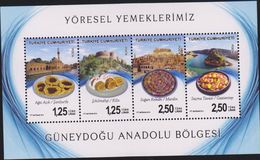O) 2014 TURKEY, TYPICAL FOODS - GASTRONOMY, MOSQUE - ARCHITECTURE - HISTORIC CENTRE, SOUVENIR MNH - Unused Stamps