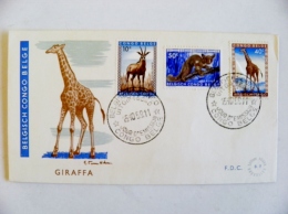 Cover From Congo Belge Belgisch Special Cancel 1959 Fdc Animals Giraffe - Brieven En Documenten