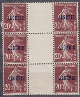 French Algeria 1924 Yvert#13 Gutter Piece Of Six, Mint Hinged - Neufs