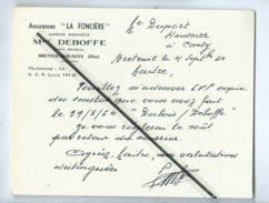 Carte De Visite - Assurances "La Foncière" Agence Degraève - Mme Deboffe Agent Général Breteuil Sur Noye - Breteuil