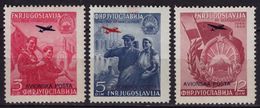 Rifle Partisan Flag Hammer Wheat Tractor Industry Prohor Pcinjski Monastery Airplane AIR MAIL MACEDONIA Yugoslavia 1949 - Luftpost