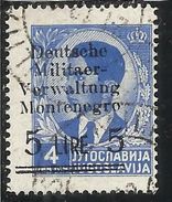 MONTENEGRO 1943 OCCUPAZIONE TEDESCA SOPRASTAMPATO SURCHARGED 5L SU 4D USATO USED OBLITERE' - Duitse Bez.: Montenegro