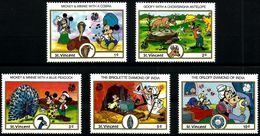 St. Vincent 1989 Disney India Cartoon Animation Animal Bird Peacock Snake Reptile Stamps (4) MNH Sc#1132-1139 - Paons