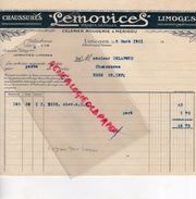 87 - LIMOGES - FACTURE CHAUSSURES LEMOVICES- CELERIER ROUGERIE & MERIGOU-31 RUE FRANCOIS CHENIEUX- 1921 - Other & Unclassified