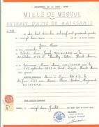 70 Vesoul - Généalogie - Extrait Acte De Naissance En 1944 - Timbre Fiscal - VPAN 2 - Naissance & Baptême