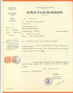 37 Loches - Généalogie - Extrait Acte De Naissance En 1943 - Timbre Fiscal - VPAN 2 - Naissance & Baptême