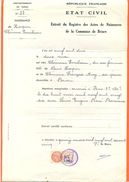 45 Briare - Généalogie - Extrait Acte De Naissance En 1902 - Timbre Fiscal - VPAN 2 - Naissance & Baptême