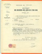 58 Toury Lurcy - Généalogie - Extrait Acte De Naissance En 1891 - Timbre Fiscal - VPAN 2 - Naissance & Baptême