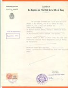 54 Nancy - Généalogie - Extrait Acte De Naissance En 1876 - Timbre Fiscal - VPAN 2 - Naissance & Baptême