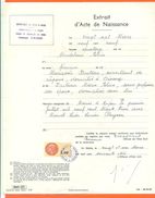 77 Oissery - Généalogie - Extrait Acte De Naissance En 1909 - Timbre Fiscal - VPAN 2 - Naissance & Baptême