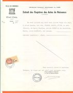 18 Bourges - Généalogie - Extrait Acte De Naissance En 1897 - Timbre Fiscal - VPAN 2 - Naissance & Baptême