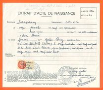 21 Sacquenay - Généalogie - Extrait Acte De Naissance En 1940 - Timbre Fiscal - VPAN 2 - Naissance & Baptême