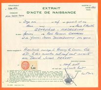 21 Alise Sainte Reine - Généalogie - Extrait Acte De Naissance En 1941 - Timbre Fiscal - VPAN 2 - Naissance & Baptême