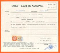 21 Sacquenay - Généalogie - Extrait Acte De Naissance En 1913 - Timbre Fiscal - VPAN 2 - Naissance & Baptême