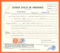 21 Sacquenay - Généalogie - Extrait Acte De Naissance En 1921 - Timbre Fiscal - VPAN 2 - Naissance & Baptême
