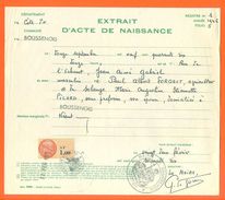 21 Boussenois - Généalogie - Extrait Acte De Naissance En 1946 - Timbre Fiscal - VPAN 2 - Naissance & Baptême