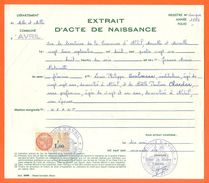 54 Avril - Généalogie - Extrait Acte De Naissance En 1886 - Timbre Fiscal - VPAN 2 - Naissance & Baptême