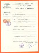 89 Avallon - Généalogie - Extrait Acte De Naissance En 1942 - Timbre Fiscal - VPAN 2 - Naissance & Baptême
