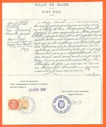 21 Dijon - Généalogie - Extrait Acte De Naissance En 1927 - Timbre Fiscal - VPAN 2 - Naissance & Baptême