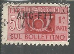 TRIESTE A 1949 - 1953 AMG - FTT ITALIA ITALY OVERPRINTED PACCHI POSTALI LIRE 50 PARTE I SINISTRA USATO USED OBLITERE' - Postpaketen/concessie