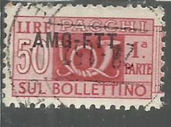 TRIESTE A 1949 - 1953 AMG - FTT ITALIA ITALY OVERPRINTED PACCHI POSTALI LIRE 50 PARTE I SINISTRA USATO USED OBLITERE' - Postpaketen/concessie