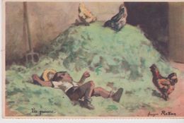 Illust. G. REDON .La Pause ( Enfant Dormant  Sur La Paille Du Poulailler, Près Des Poules) - Redon