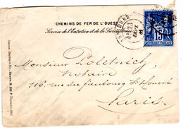 Lettre De Asnières (23.09.1881) Pour Paris -Chemin De Fer De L'Ouest_ Entretien Et Surveillance - 1876-1898 Sage (Tipo II)