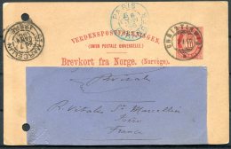 1896 Norway Stationery Postcard Christiania - France Redirected Paris, St Marcellin, Issre - Lettres & Documents