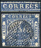 ARGENTINA "GJ.5, DOS Ps Blue, With ""CORRECS"" Variety, Ponchito Cancel, And Tin - Buenos Aires (1858-1864)