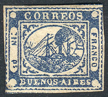 ARGENTINA GJ.11, IN Ps. Blue, Type 34 On The Reconstruction, Mint, Immense Margi - Buenos Aires (1858-1864)