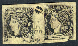 ARGENTINA GJ.6, Pair With Notable Mark Of The Fixing Screw, And Corrientes Dates - Corrientes (1856-1880)