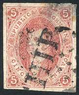 ARGENTINA "EXTREMELY RARE FOREIGN CANCEL: GJ.16, 5c. Red Of 1st Printing Imperfo - Used Stamps