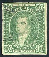 ARGENTINA GJ.17, 10c. Green, ABSOLUTELY CLEAR Example, With A Fantastic And Perf - Used Stamps