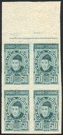 ARGENTINA GJ.119, 50P. Dean Funes, Proof In Aquamarine Color, Block Of 4 Printed - Autres & Non Classés