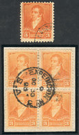 ARGENTINA GJ.140A, The Extremely Rare 3c. Orangish YELLOW, Used Block Of 4, Exce - Other & Unclassified