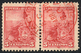 ARGENTINA "GJ.222, Pair With Spectacular Red Cancel: ""ESTACION - FERROCARRIL - - Otros & Sin Clasificación