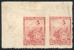 ARGENTINA GJ.222PV, 5c. Liberty, Pair Imperforate Vertically, Sheet Corner, Fant - Other & Unclassified