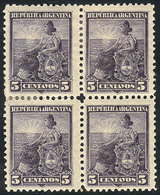 ARGENTINA GJ.222, 6c. Liberty, PROOF On Purplish Gray, Block Of 4 On Original Pa - Other & Unclassified