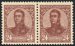 ARGENTINA GJ.285b, 24c. San Martín In Oval, Pair WITH AND WITHOUT WATERMARK, Exc - Autres & Non Classés