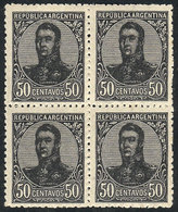 ARGENTINA GJ.287b, 50c. San Martín In Oval, Block Of 4 WITH AND WITHOUT WATERMAR - Autres & Non Classés