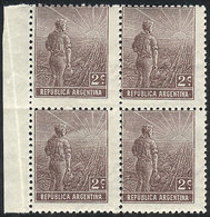 ARGENTINA GJ.327, 1911 2c. Plowman With Sun Wmk, MNH Block Of 4, Excellent Quali - Sonstige & Ohne Zuordnung