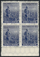 ARGENTINA GJ.350, 1912 12c. Plowman, German Paper, Vertical Honeycomb Wmk, PERFO - Autres & Non Classés