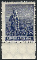 ARGENTINA GJ.350, 1912 12c. Plowman, German Paper, Vertical Honeycomb Wmk, PERFO - Other & Unclassified