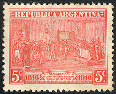 ARGENTINA GJ.413, 1916 5c. With HORIZONTAL Honeycomb Wmk, Very Fine Quality, Cat - Sonstige & Ohne Zuordnung