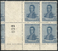 ARGENTINA GJ.506CZ, 1920 12c. San Martín With Multiple Suns Wmk, Block Of 4 + WH - Autres & Non Classés