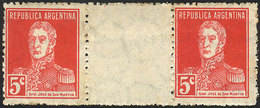 ARGENTINA GJ.599EV, 5c. San Martín W/o Period, Horizontal Gutter Pair, Mint No G - Autres & Non Classés