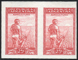 ARGENTINA GJ.766, 25c. Plowman Printed On Chalky Paper, IMPERFORATE PAIR, MNH, E - Autres & Non Classés