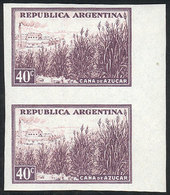 ARGENTINA GJ.768P, 40c. Sugar Cane, Chalky Paper, IMPERFORATE PAIR, MNH, Superb. - Autres & Non Classés